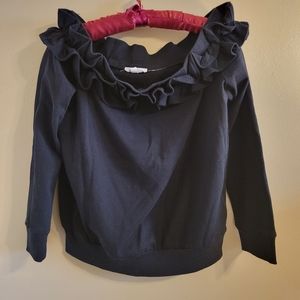 4/$15 SALE Socialite | Black Ruffle Long Sleeve Sweater Top Blouse Medium EUC
